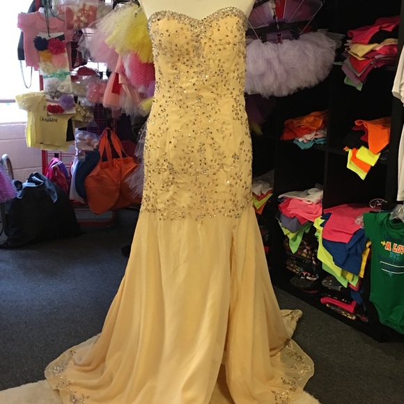 Prom Dress yellow rhinestones sequins - Picture 3 of 7
